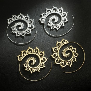 docona  Punk Gold Sliver Hollow Spiral Dangle Earrings Women Ladies Tribal Gear Drop Earring Circle Ear Festival Jewelry 4755