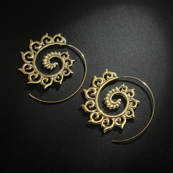 docona  Punk Gold Sliver Hollow Spiral Dangle Earrings Women Ladies Tribal Gear Drop Earring Circle Ear Festival Jewelry 4755