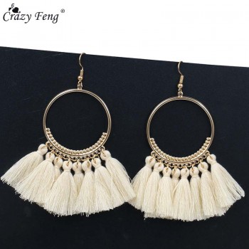 Handmade Tassel Earrings for Women Ethnic Big Drop Earring Bohemia Fashion Jewelry Trendy Cotton Rope Fringe Long Dangle Earings