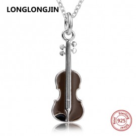 New design 925 sterling silver Musical instrument violin chain pendantamp;necklace European DIY fine jewelry making for women gifts