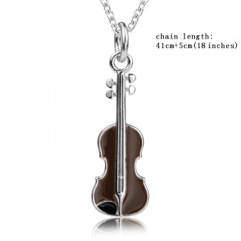 New design 925 sterling silver Musical instrument violin chain pendantamp;necklace European DIY fine jewelry making for women gifts