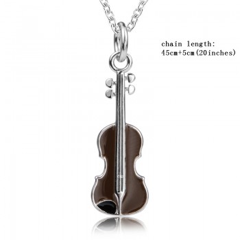 New design 925 sterling silver Musical instrument violin chain pendantamp;necklace European DIY fine jewelry making for women gifts