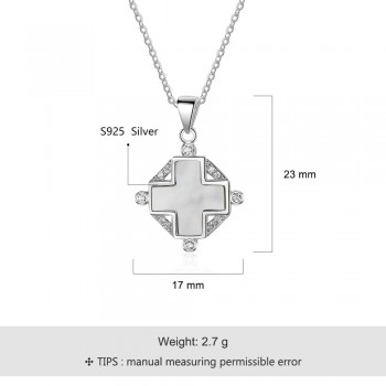 Elegant 925 Sterling Silver Cross Necklace with Mother of Pearl amp; Cubic Zirconia Stylish Sterling Silver Jewelry (Lam Hub Fong)