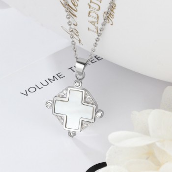 Elegant 925 Sterling Silver Cross Necklace with Mother of Pearl amp; Cubic Zirconia Stylish Sterling Silver Jewelry (Lam Hub Fong)
