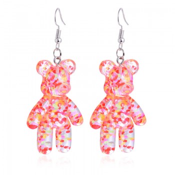 Fashion HandCraft Bear Drop Earrings For Women Party Jewelry Korean Multicolor Crystal Acrylic Long Earring Pendant Accessories