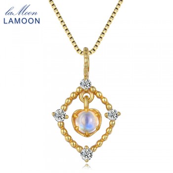 Lamoon 4mm Natural Ligth Blue Moonstone 925 Sterling Silver Chain Pendant Necklace Jewelry  S925 LMNI036