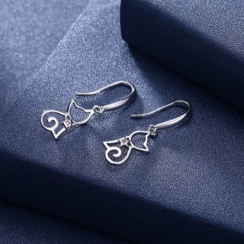 Genuine 925 Sterling Silver Hollow Out Cute Cat Drop Earrings S925 Silver Zircon Cat Earrings For Women Jewelry (Lam Hub Fong)