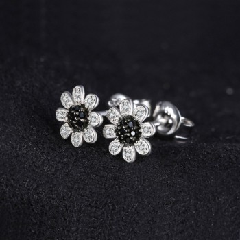 JewelryPalace Flower Black Spinel Stud Earrings Genuine 925 Sterling Silver Trendy Earrings For Women Brand Jewelry Accessories