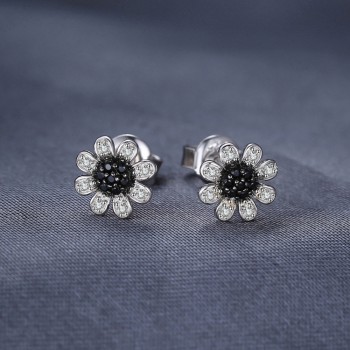 JewelryPalace Flower Black Spinel Stud Earrings Genuine 925 Sterling Silver Trendy Earrings For Women Brand Jewelry Accessories