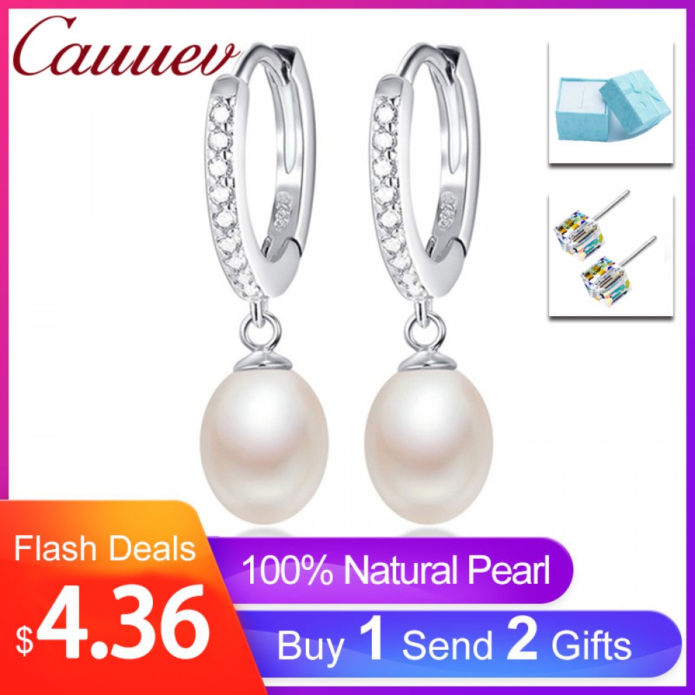 Top Quality 100% Natural Freshwater Pearl Water Drop Earrings Fashion Elegant Party Zirconia Silver 925 Jewelry Womens gift