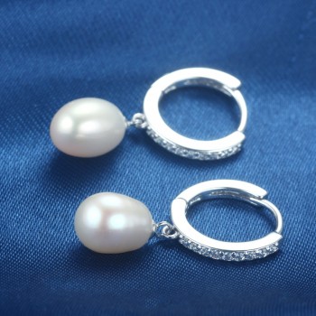 Top Quality 100% Natural Freshwater Pearl Water Drop Earrings Fashion Elegant Party Zirconia Silver 925 Jewelry Womens gift