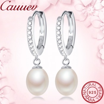 Top Quality 100% Natural Freshwater Pearl Water Drop Earrings Fashion Elegant Party Zirconia Silver 925 Jewelry Womens gift