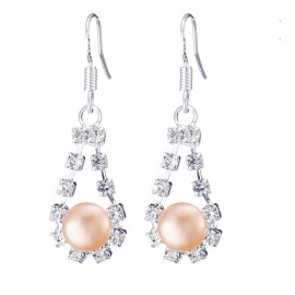 Fashion Hollow Silver 925 Crystal Drop Earrings Pink natural Fresh Water Pearl Dangle Earrings For Women Bridesmaid Fine Jewelry