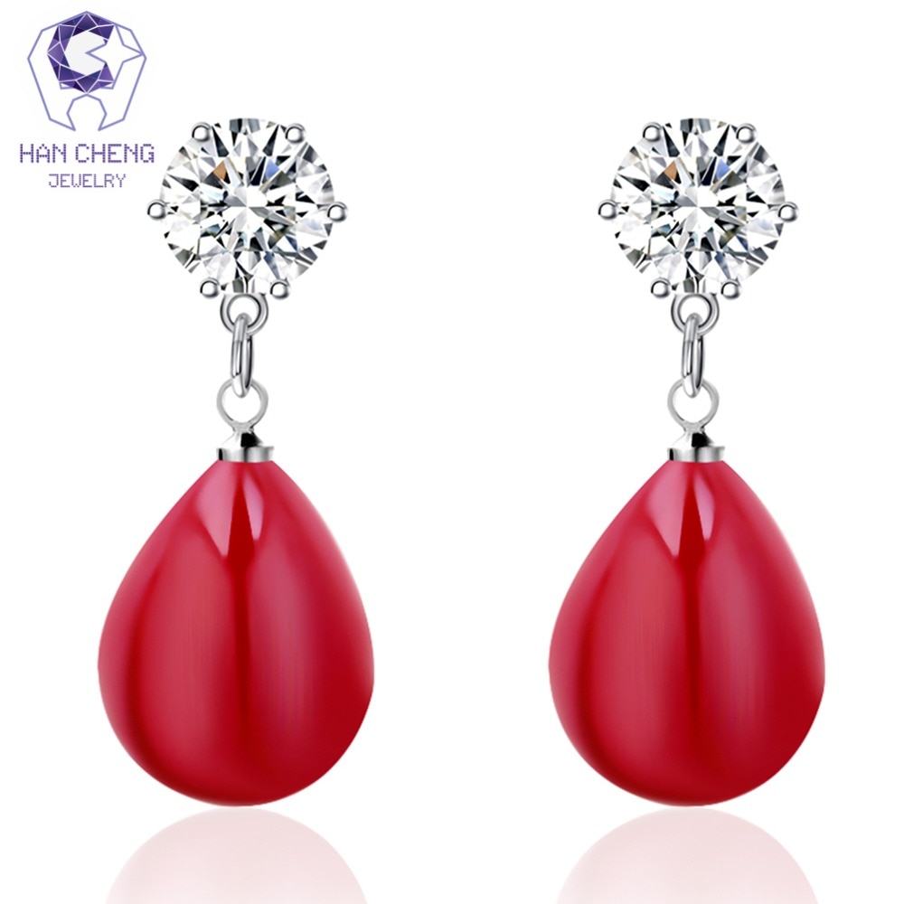HanCheng New Charm Silver Plated Round Dangle Hanging Zircon CZ Gem Stone Pearl Drop Earrings For Women Jewelry brincos bijoux