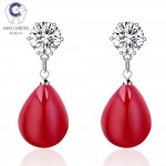 HanCheng New Charm Silver Plated Round Dangle Hanging Zircon CZ Gem Stone Pearl Drop Earrings For Women Jewelry brincos bijoux