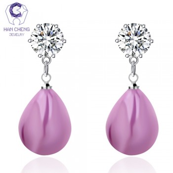 HanCheng New Charm Silver Plated Round Dangle Hanging Zircon CZ Gem Stone Pearl Drop Earrings For Women Jewelry brincos bijoux