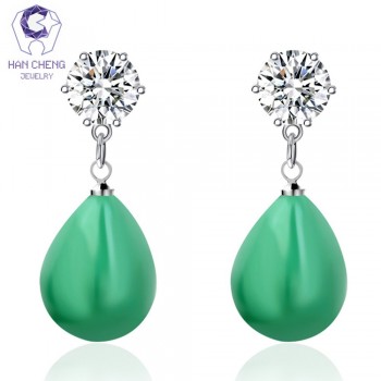 HanCheng New Charm Silver Plated Round Dangle Hanging Zircon CZ Gem Stone Pearl Drop Earrings For Women Jewelry brincos bijoux