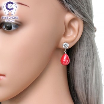 HanCheng New Charm Silver Plated Round Dangle Hanging Zircon CZ Gem Stone Pearl Drop Earrings For Women Jewelry brincos bijoux
