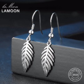 LAMOON 2017 New 2 Sizes Leaves large/Small Eardrop Dangler 100% Real 925-Sterling-Sliver Fine Jewelry Earrings for Women LMEY274