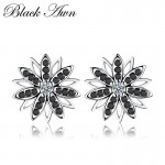 Romantic 1.2g Genuine 925 Sterling Silver Fine Jewelry Eyes Blackamp;White Stone Engagement Stud Earrings for WomenT119