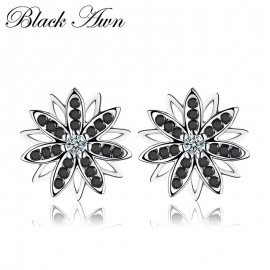 Romantic 1.2g Genuine 925 Sterling Silver Fine Jewelry Eyes Blackamp;White Stone Engagement Stud Earrings for WomenT119