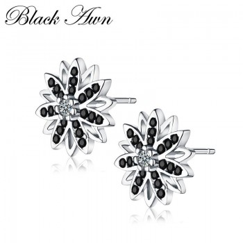 Romantic 1.2g Genuine 925 Sterling Silver Fine Jewelry Eyes Blackamp;White Stone Engagement Stud Earrings for WomenT119