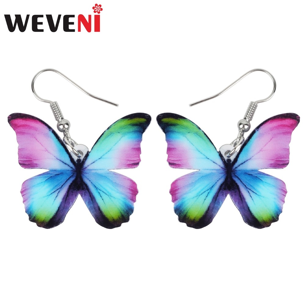 WEVENI Acrylic Fashion Floral Butterfly Earrings Big Dangle Drop Novelty Insect Jewelry For Women Girls Ladies Teens Kids Gift