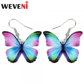 WEVENI Acrylic Fashion Floral Butterfly Earrings Big Dangle Drop Novelty Insect Jewelry For Women Girls Ladies Teens Kids Gift