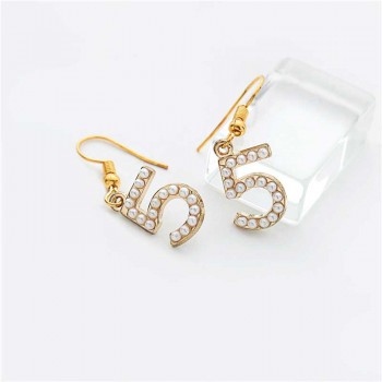 Fashion Woman New letter 5 pendant Earring Small incense Female Party Fine Rhinestone pearl Earrings