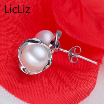 LicLiz Genuine Natural Pearl Stud Earrings For Women Freshwater Earring Ear Piercing 925 Silver Ear Studs Post Earrings LAE0023