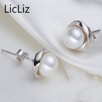 LicLiz Genuine Natural Pearl Stud Earrings For Women Freshwater Earring Ear Piercing 925 Silver Ear Studs Post Earrings LAE0023