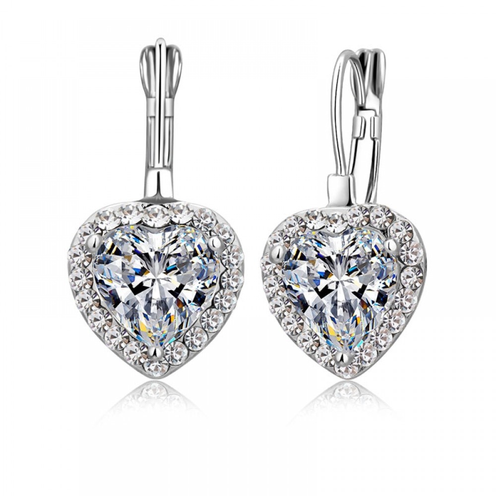 Jemmin  New 925 Sterling Silver Earrings White Cubic Zirconia High Quality Ladies Fashion Jewelry Heart Earrings for Women