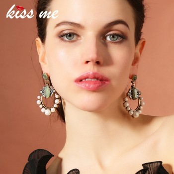 KISS ME New Statement Earrings 2017 Christmas Hot Sale Geometric Simulated Pearls Jewelry Big Earrings