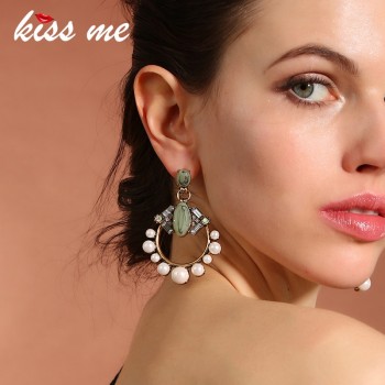 KISS ME New Statement Earrings 2017 Christmas Hot Sale Geometric Simulated Pearls Jewelry Big Earrings