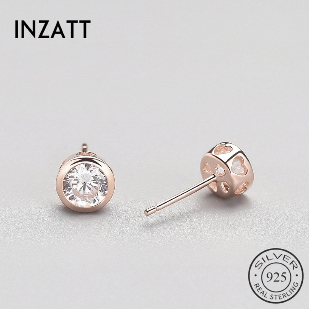 INZATT 925 Sterling Silver Zircon hollow Heart Stud Earrings Fine Jewelry Accessories For Women Engagement Party Trendy Gifts