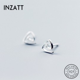 INZATT Punk Geometric spiral  Mini Hollow TRiangle Stud Earrings Real 925 Sterling Silver For Women Birthday Party Fine Jewelry