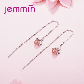 Jemmin New Fashion Animal Crown Pendant Long Line Earrings For Woman Cute Cat 925 Silver Color Cubic zirconia Earring Jewelry