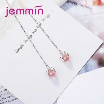 Jemmin New Fashion Animal Crown Pendant Long Line Earrings For Woman Cute Cat 925 Silver Color Cubic zirconia Earring Jewelry