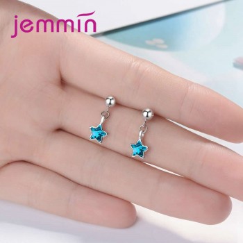 Jemmin New Clear Blue Star Pendant Drop Earrings for Women Girl Ladys Best Party Jewelry Gift Material 100% 925 Sterling Silver