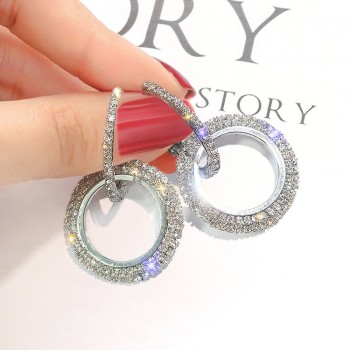 2019 NEW 925 silver needle rhinestone circle crystal from Swarovski long Woman temperament personality wild earrings