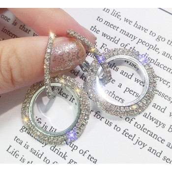 2019 NEW 925 silver needle rhinestone circle crystal from Swarovski long Woman temperament personality wild earrings