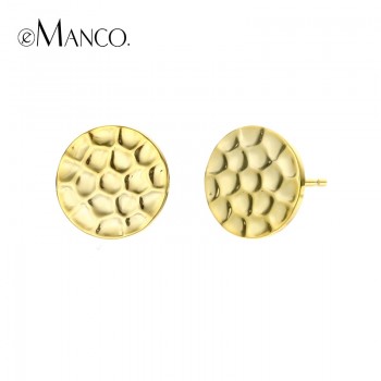 e-Manco 925 Sterling Silver Earrings Simple Design Geometric Round Anniversary Gold Color Stud Earring For Women Jewelry Fashion