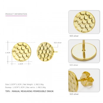 e-Manco 925 Sterling Silver Earrings Simple Design Geometric Round Anniversary Gold Color Stud Earring For Women Jewelry Fashion