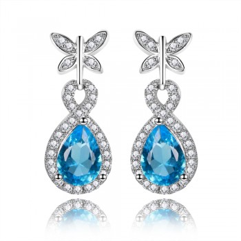 Wholesale Blue Gemstone Earrings For Women Pure 925 Sterling Silver Aquamarine Drop Earrings Fashion Christmas Jewelry Gift NEW