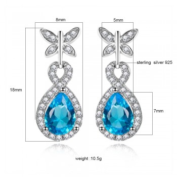Wholesale Blue Gemstone Earrings For Women Pure 925 Sterling Silver Aquamarine Drop Earrings Fashion Christmas Jewelry Gift NEW