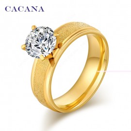 CACANA Titanium Stainless Steel Rings For Women  Clear CZ  Fashion Jewelry Wholesale NO.R94