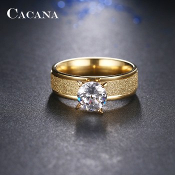 CACANA Titanium Stainless Steel Rings For Women  Clear CZ  Fashion Jewelry Wholesale NO.R94