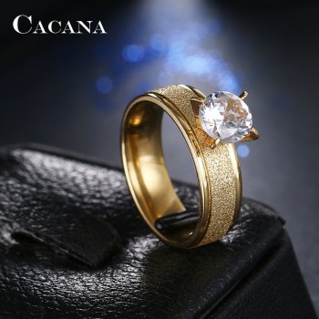 CACANA Titanium Stainless Steel Rings For Women  Clear CZ  Fashion Jewelry Wholesale NO.R94