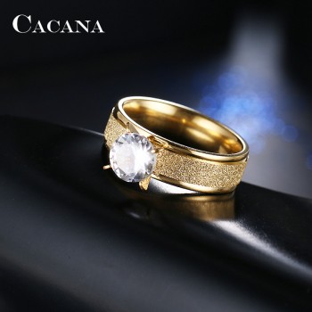 CACANA Titanium Stainless Steel Rings For Women  Clear CZ  Fashion Jewelry Wholesale NO.R94