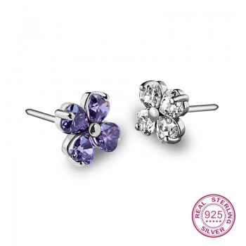 925 Sterling Silver Purple Amethyst Stud Earrings Women  For Gift Hot Sale 2018 New Trendy Party Fine cubic zirconia turquoise